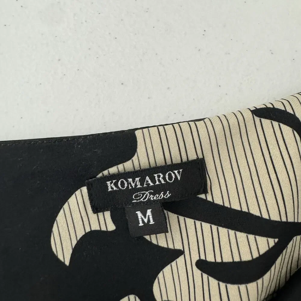 Komarov Womens Dress M Black Floral Jersey Knit Belted Cowl Neck Cocktail Career - Picture 9 of 11